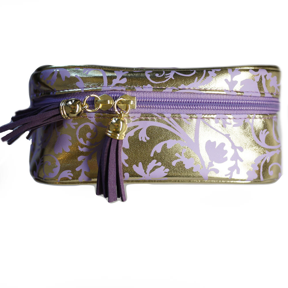 Tarte Large Gold Makeup Bag With Purple Floral Decal  #1