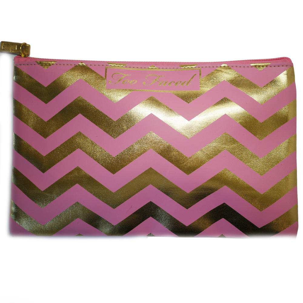 Too Faced Large Gold & Pink Chevron Makeup Pouch