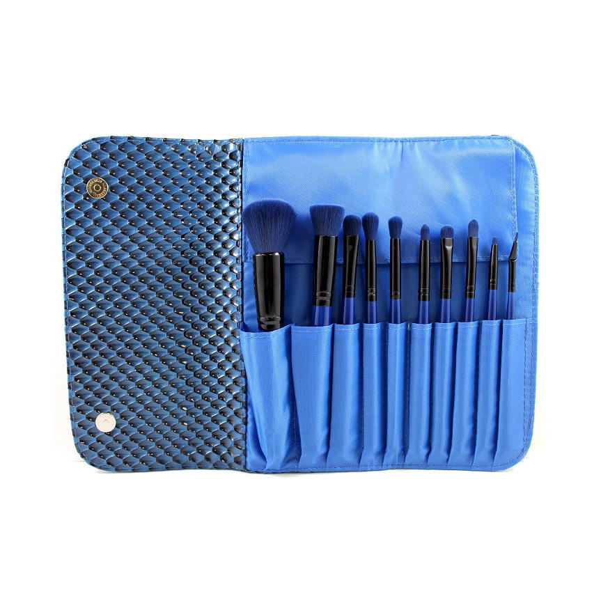 Morphe 10 Piece 3D Pattern Navy Blue Brush Set 695 (Without Bent Liner)