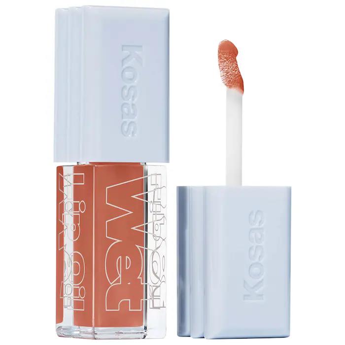 Kosas Wet Lip Oil Plumping Peptide Lip Treatment Gloss Bare Mini 