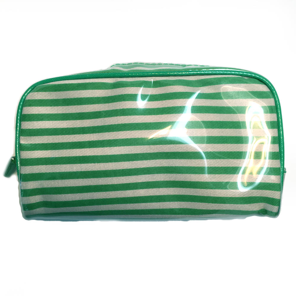 bare Escentuals Green Striped Makeup Bag