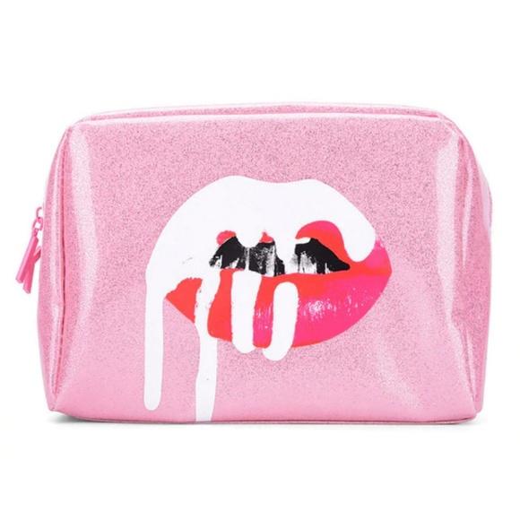 KYLIE Cosmetics Pink Micro Glitter Lips Makeup Bag